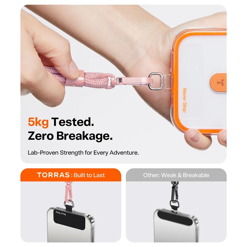 Sangle de poignet TORRAS LoopGo Flex pour téléphone, appareil photo, écouteurs, anti-chute avec patte de fixation - Rose