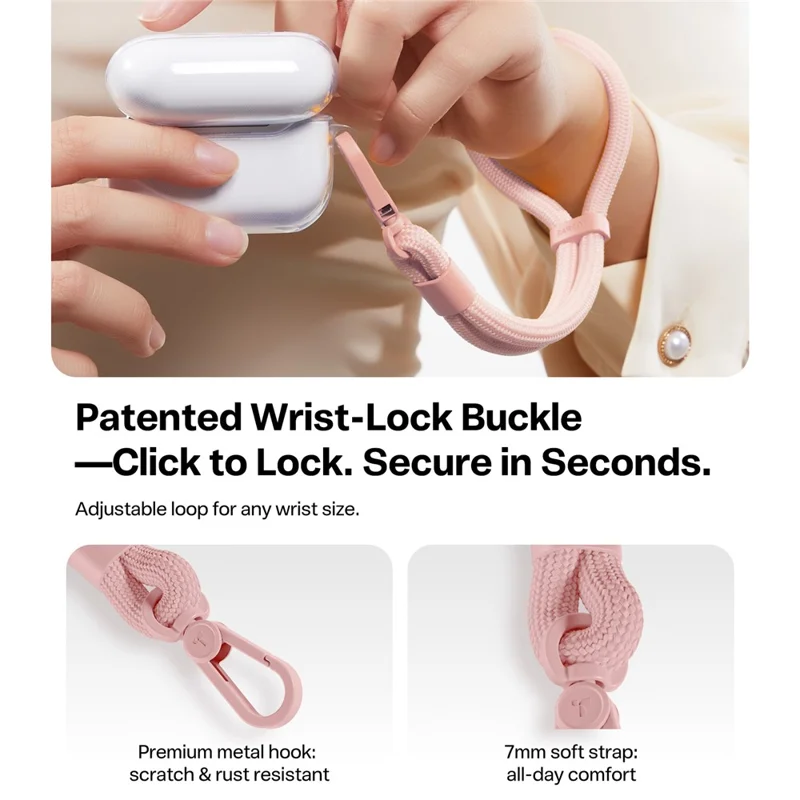 Sangle de poignet TORRAS LoopGo Flex pour téléphone, appareil photo, écouteurs, anti-chute avec patte de fixation - Rose