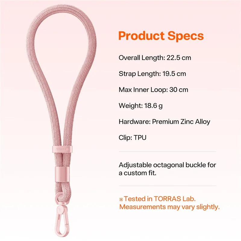 Sangle de poignet TORRAS LoopGo Flex pour téléphone, appareil photo, écouteurs, anti-chute avec patte de fixation - Rose