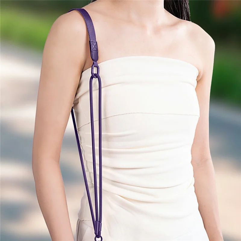 90 - 120cm Adjustable Mobile Phone Lanyard Round Wide 2 in 1 Crossbody Phone Strap with Tether Tab - Dark Purple