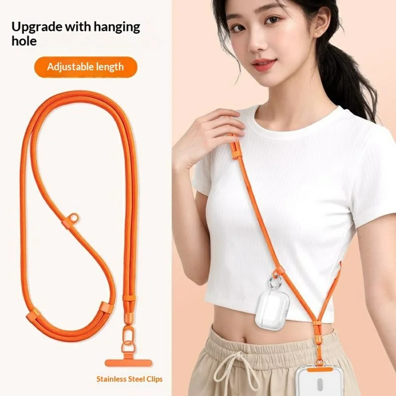 80 - 150cm Adjustable Phone Lanyard Neck Strap Crossbody Long Strap with Silicone Hanging Hole - Orange