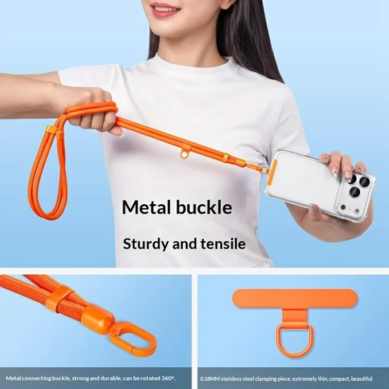 80 - 150cm Adjustable Phone Lanyard Neck Strap Crossbody Long Strap with Silicone Hanging Hole - Orange