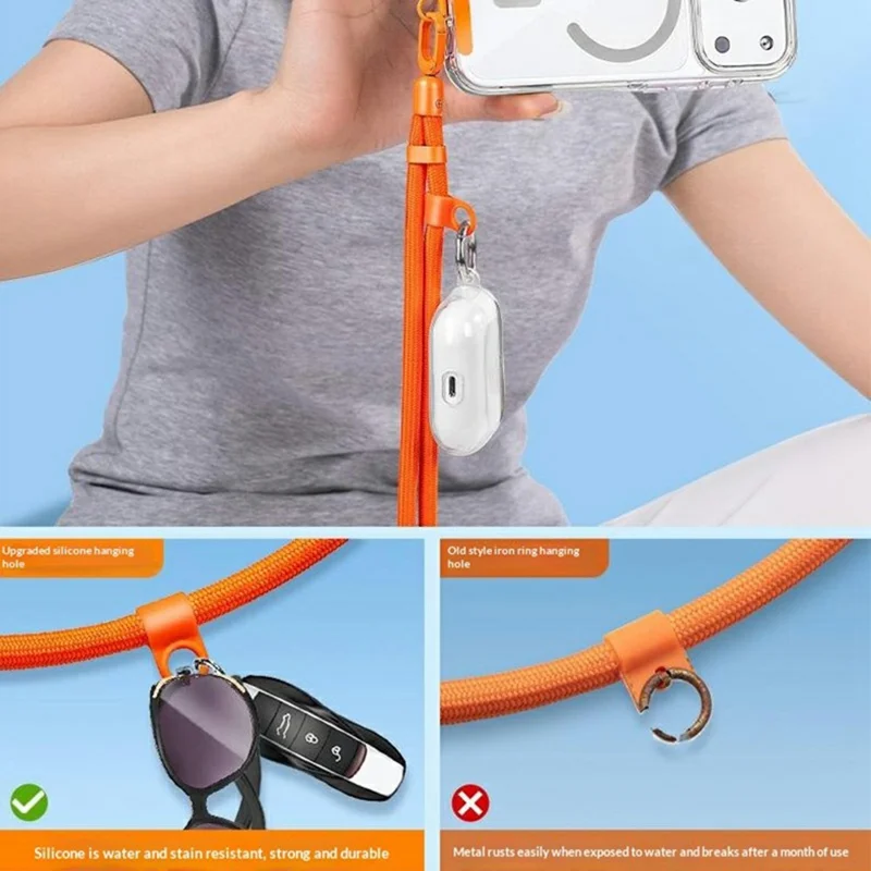 80 - 150cm Adjustable Phone Lanyard Neck Strap Crossbody Long Strap with Silicone Hanging Hole - Orange