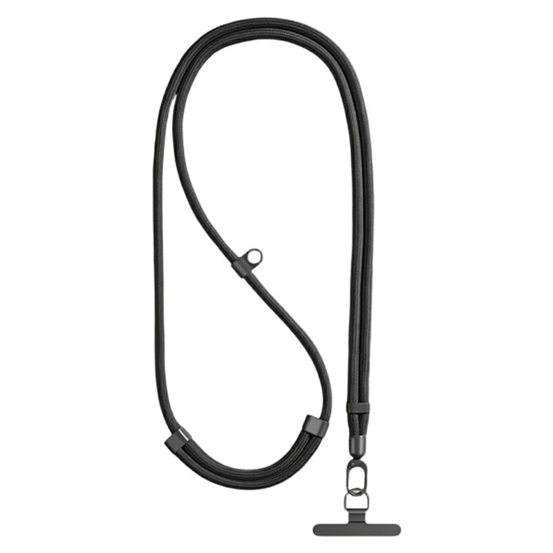 Llavero Ajustable de 80 - 150 cm Correa para Teléfono Correa para el Cuello Correa Larga Cruzada con Agujero Colgante de Silicona - Negro