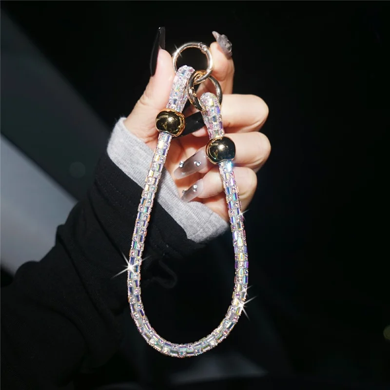 30 см квадратный бисерный ремешок для телефона на запястье, цепочка с кристаллами, аксессуар — ослепительный / золотой