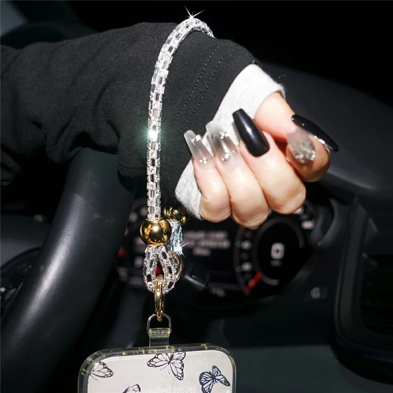 30 см квадратный бисерный ремешок для телефона на запястье, цепочка с кристаллами, аксессуар — ослепительный / золотой