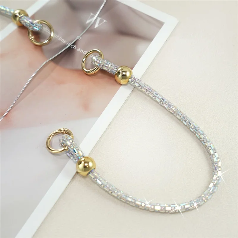 30 см квадратный бисерный ремешок для телефона на запястье, цепочка с кристаллами, аксессуар — ослепительный / золотой