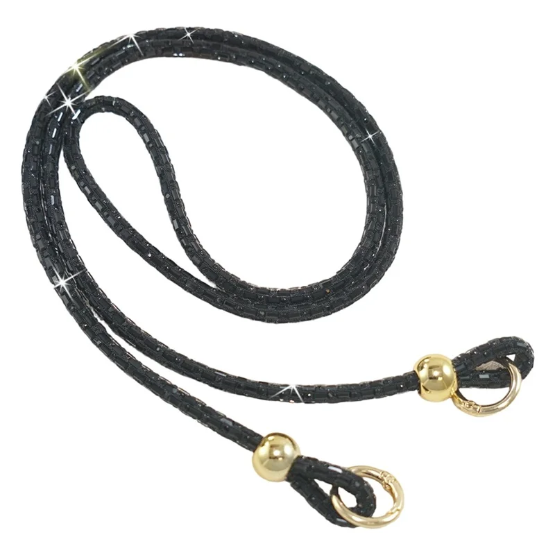 120cm Square Crystal Beaded Phone Lanyard Crossbody Neck Strap Anti-Lost Cellphone Chain Accessories - Black  /  Gold