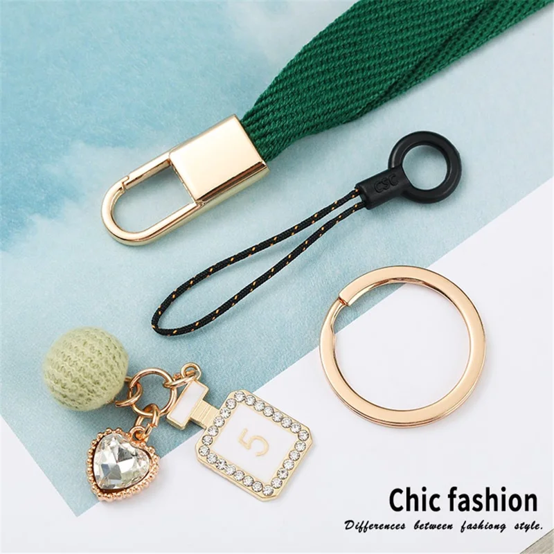 Cell Phone Lanyard Universal Neck Strap Ball Pendant Braided Chain Holder - Green