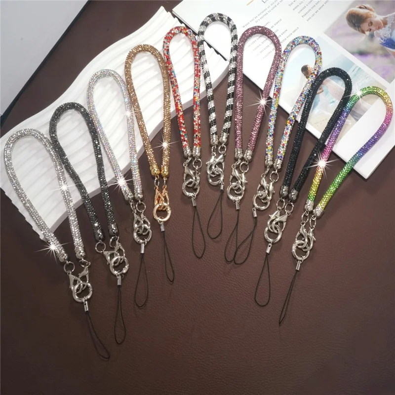 Sangle de téléphone court 30 cm avec pendentif brillant en cristal, cordon en strass pour téléphone portable - Multicolore