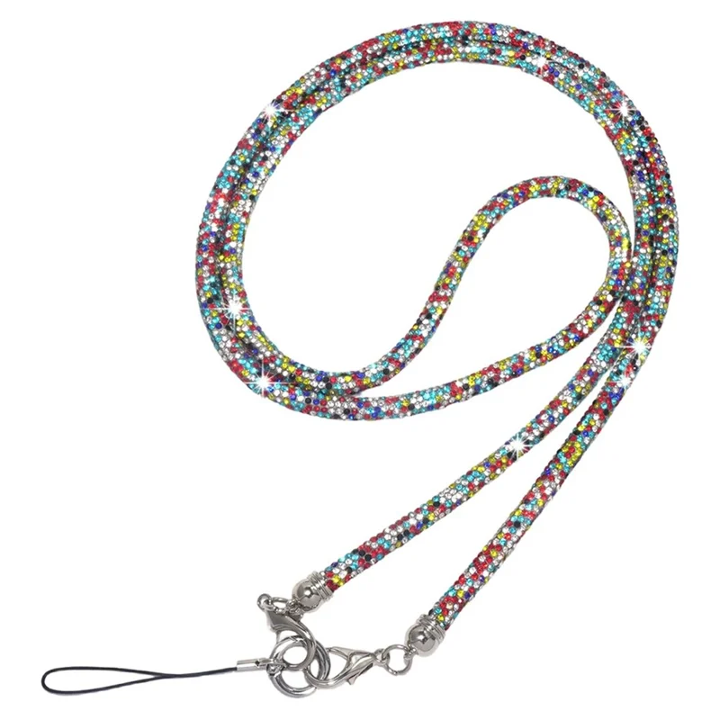 Sangle de téléphone portable de 70 cm, bandoulière en travers, style brillant avec strass, chaîne pour téléphone portable - Multicolore