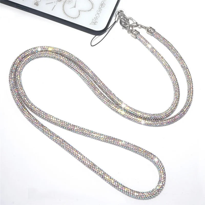 Sangle de téléphone portable de 70 cm, bandoulière en travers, style brillant avec strass, chaîne pour téléphone portable - Multicolore