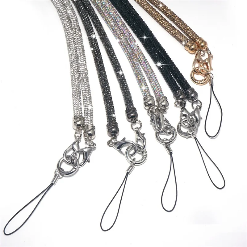 Sangle de téléphone portable de 70 cm, bandoulière en travers, style brillant avec strass, chaîne pour téléphone portable - Multicolore