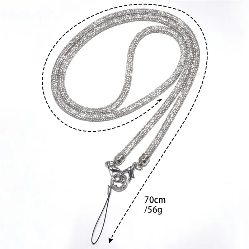 Sangle de téléphone portable de 70 cm, bandoulière en travers, style brillant avec strass, chaîne pour téléphone portable - Multicolore