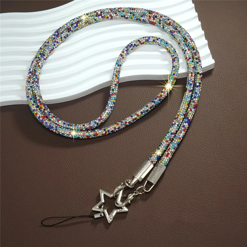 Kristallstrass-Handy-Umhängetasche mit Stern-Anhänger, Mehrfarbig