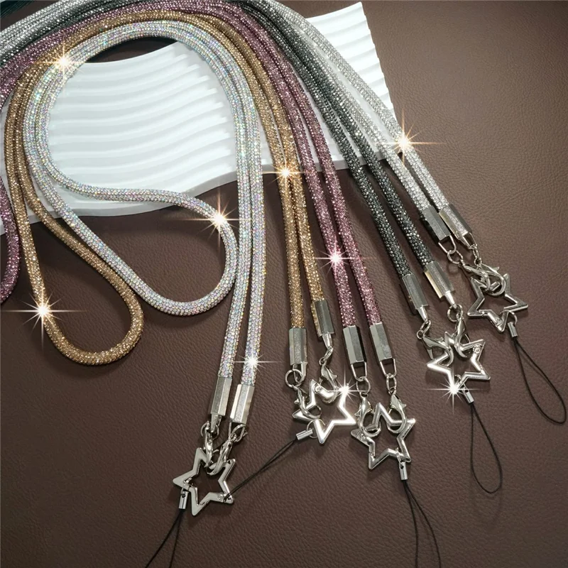 Kristallstrass-Handy-Umhängetasche mit Stern-Anhänger, Mehrfarbig