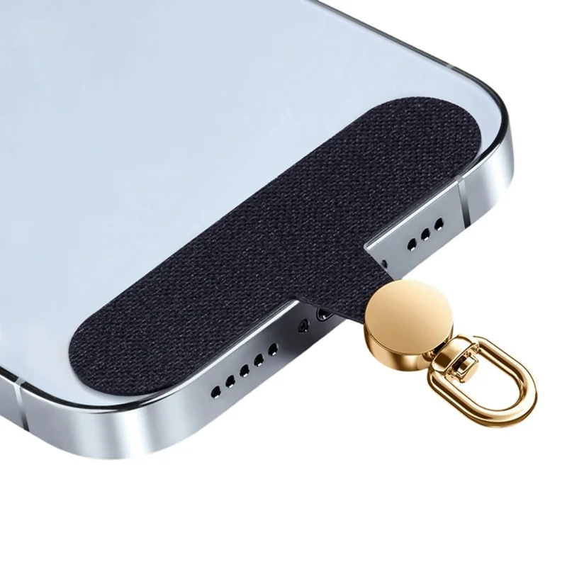 Tappetino per Laccetto per Telefono in Tessuto Oxford con Rotazione a 360 Gradi, Fibbia a D in Acciaio Inossidabile, Guarnizione - Disco Dorato / Nero