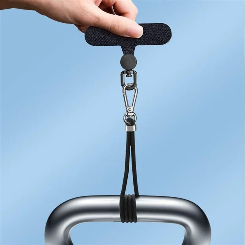 Tappetino per Laccetto per Telefono in Tessuto Oxford con Rotazione a 360 Gradi, Fibbia a D in Acciaio Inossidabile, Guarnizione - Disco Dorato / Nero