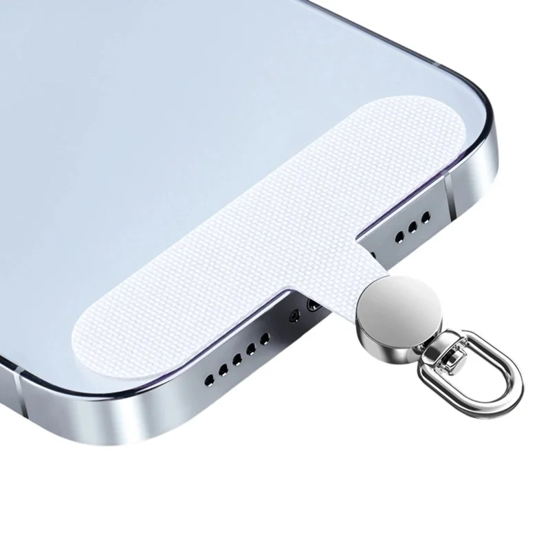 Oxford Cloth Phone Lanyard Tether Tab 360 Degree Rotation Stainless Steel D-Ring Strap Gasket - Silver Disc / Ivory White