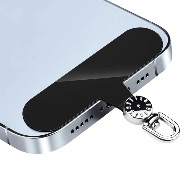 Phone Lanyard Connector 360° Rotation Anti-Lost TPU Tether Tab Strap Adapter with Metal Ring - Silver Dial Plate / Black