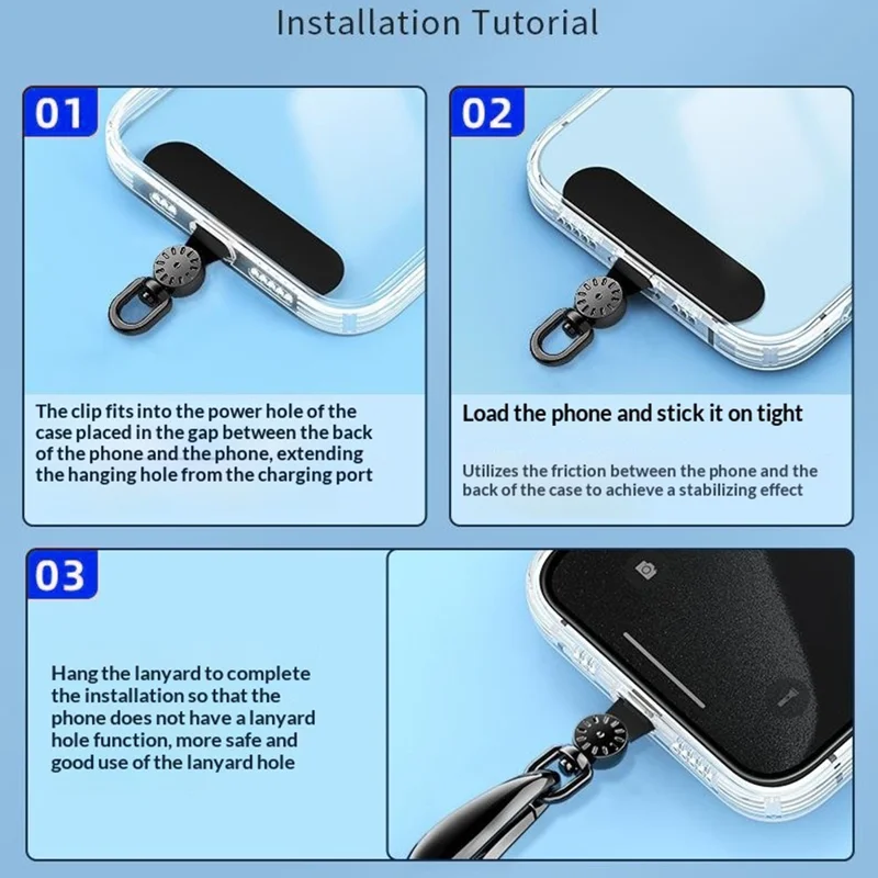 Phone Lanyard Connector 360° Rotation Anti-Lost TPU Tether Tab Strap Adapter with Metal Ring - Silver Dial Plate / Yellow