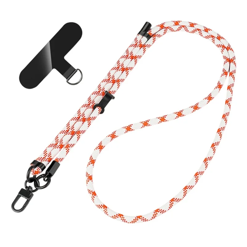 Tira Ajustável de 1,5 m para Telemóvel com Anel de Segurança, Tira Transversal ao Pescoço, Corda Longa de Náilon, Diâmetro de 8 mm - Branco/Laranja com Padrão em X