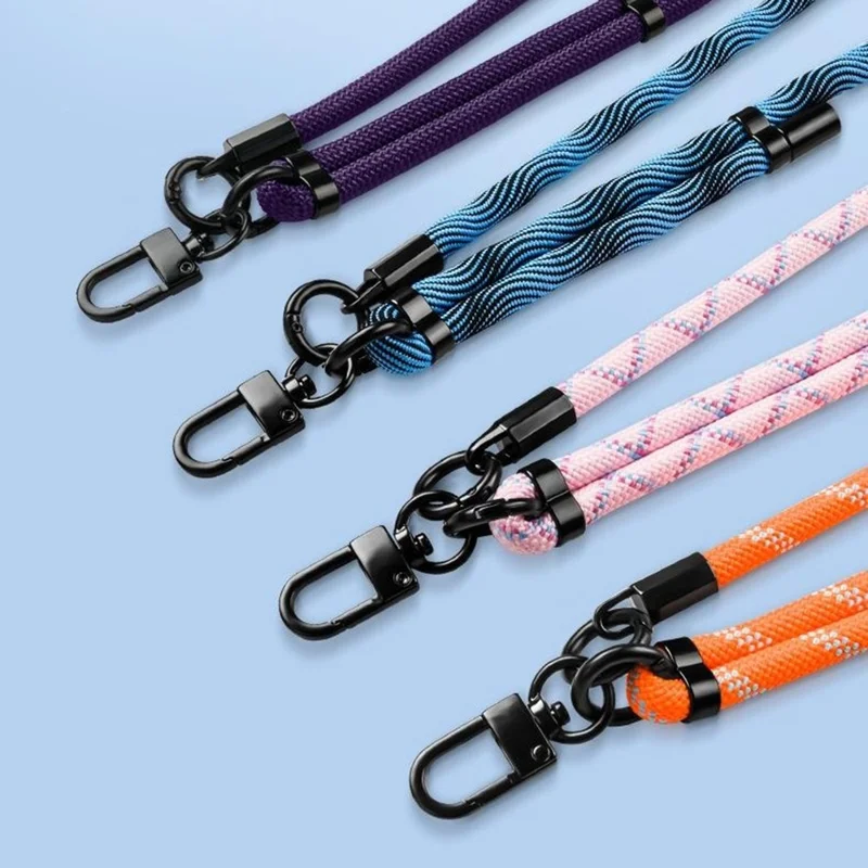 Tira Ajustável de 1,5 m para Telemóvel com Anel de Segurança, Tira Transversal ao Pescoço, Corda Longa de Náilon, Diâmetro de 8 mm - Branco/Laranja com Padrão em X