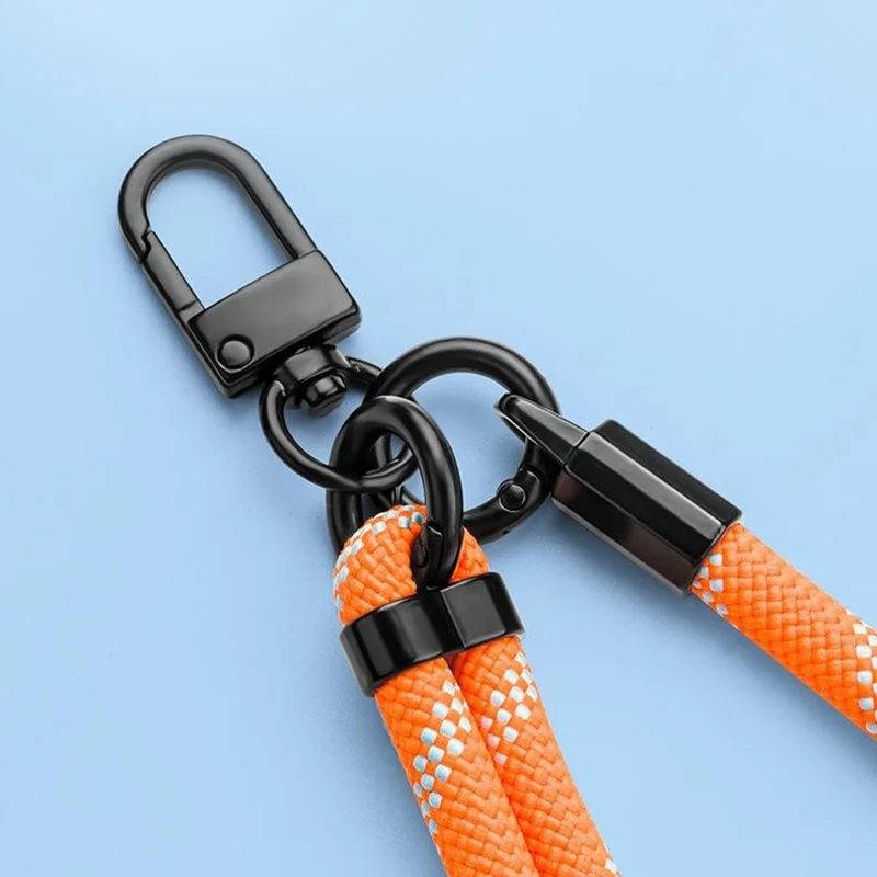 Tira Ajustável de 1,5 m para Telemóvel com Anel de Segurança, Tira Transversal ao Pescoço, Corda Longa de Náilon, Diâmetro de 8 mm - Branco/Laranja com Padrão em X