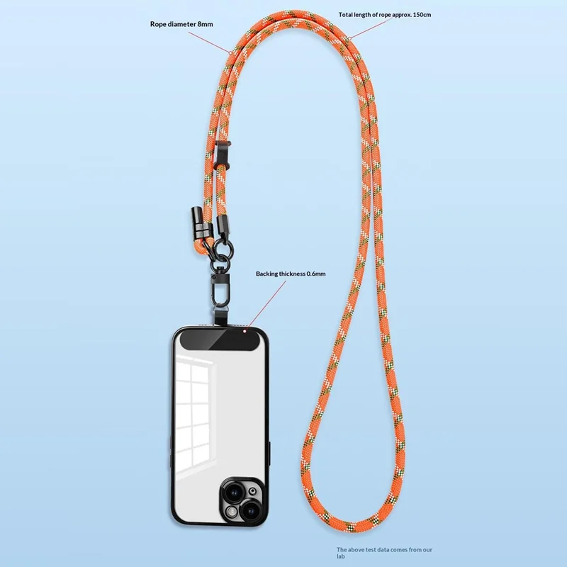 Tira Ajustável de 1,5 m para Telemóvel com Anel de Segurança, Tira Transversal ao Pescoço, Corda Longa de Náilon, Diâmetro de 8 mm - Branco/Laranja com Padrão em X