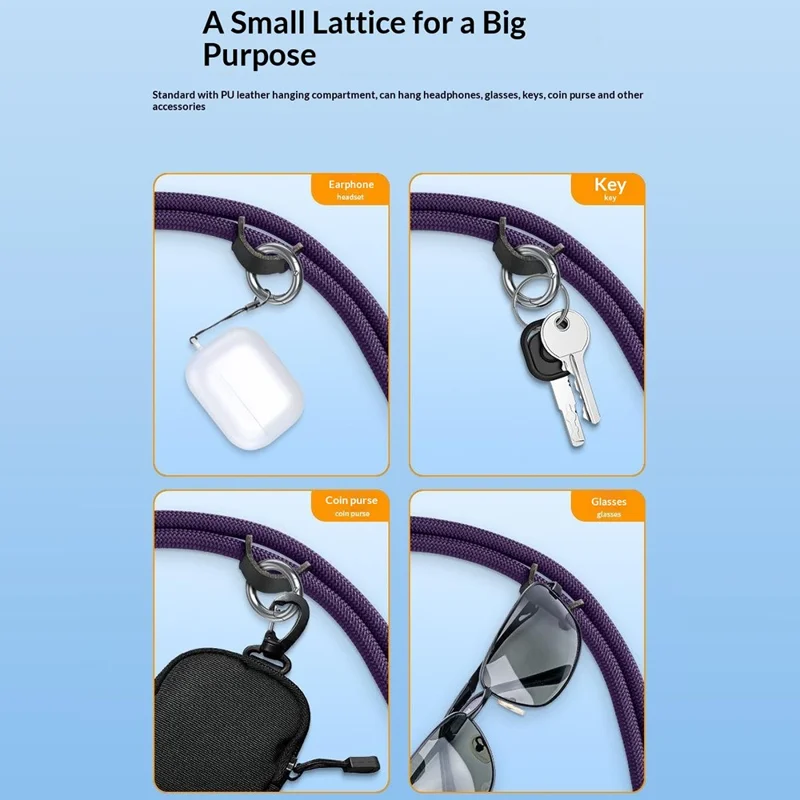 1,5 m Verstellbarer Handy-Gurt mit Befestigungshaken Umhängeriemen aus Nylon, 8 mm Durchmesser – Rose