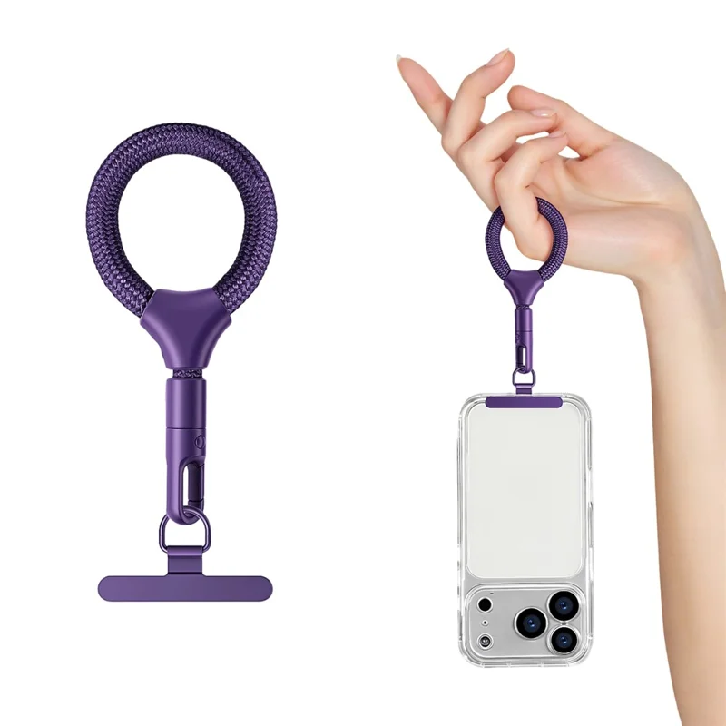 Короткий шнурок для телефона 9 см с самоблокирующейся металлической застежкой, антикражный ремешок с креплением - темно-фиолетовый