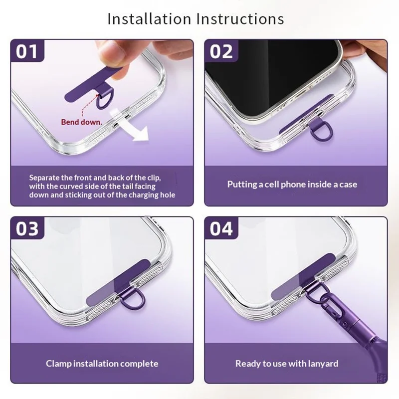 Короткий шнурок для телефона 9 см с самоблокирующейся металлической застежкой, антикражный ремешок с креплением - темно-фиолетовый