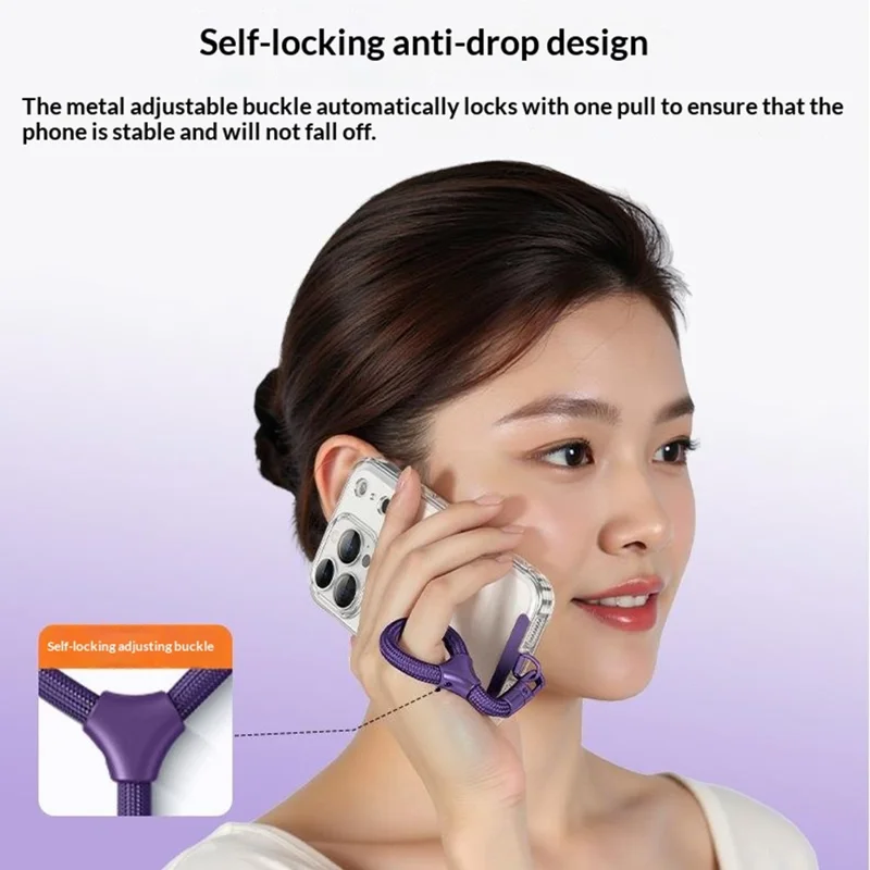 Короткий шнурок для телефона 9 см с самоблокирующейся металлической застежкой, антикражный ремешок с креплением - темно-фиолетовый