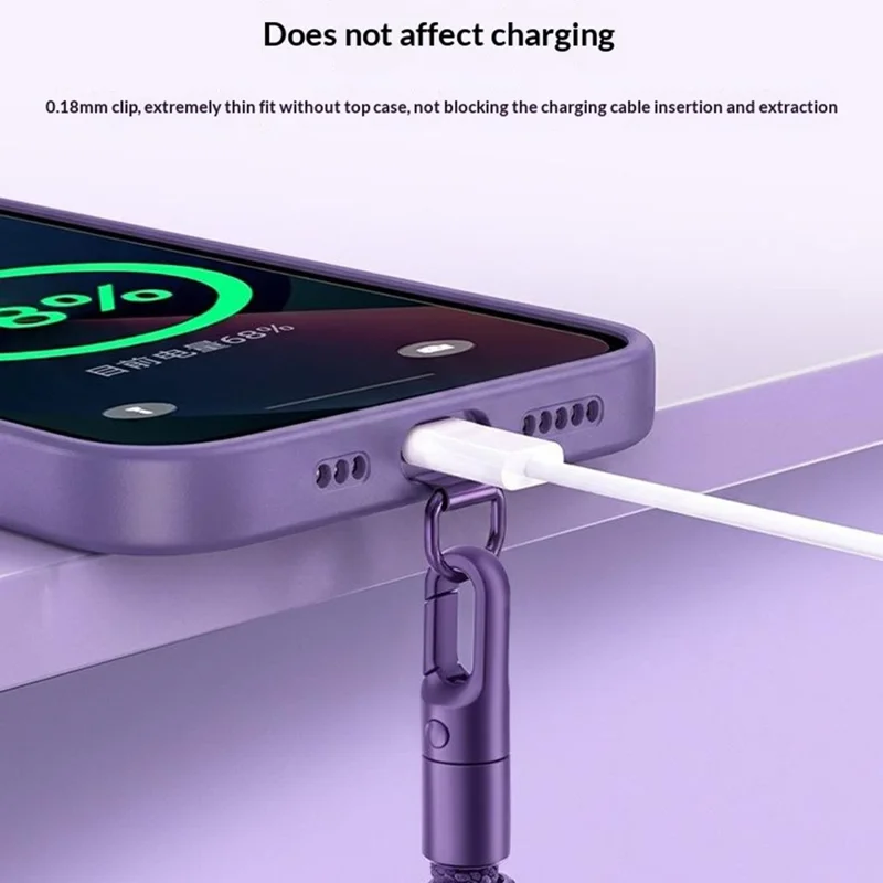 Короткий шнурок для телефона 9 см с самоблокирующейся металлической застежкой, антикражный ремешок с креплением - темно-фиолетовый