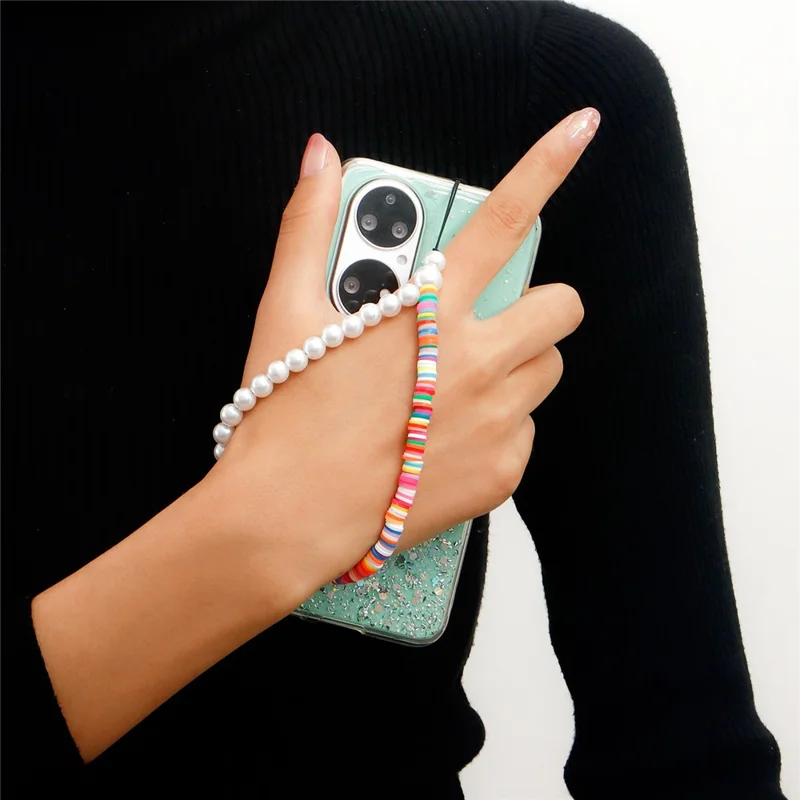 22cm Pearl Colorful Beads Phone Lanyard Acrylic Wrist Strap Charm Phone Chain Accessory - ZW2451