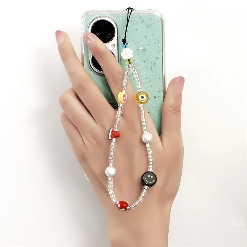 22cm Pearl Colorful Beads Phone Lanyard Acrylic Wrist Strap Charm Phone Chain Accessory - ZW2001