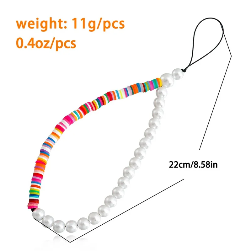 22cm Pearl Colorful Beads Phone Lanyard Acrylic Wrist Strap Charm Phone Chain Accessory - ZW2001
