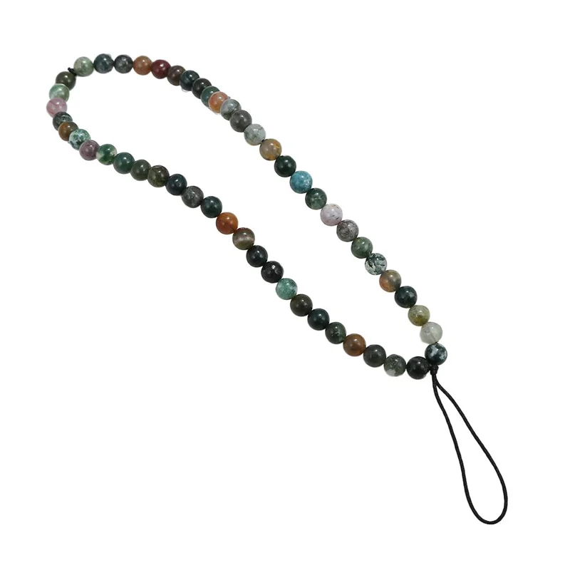 Sangle de téléphone en perles de pierre naturelle de 16 cm, bracelet ajustable, chaîne de téléphone aux couleurs mixtes - Sangle noire