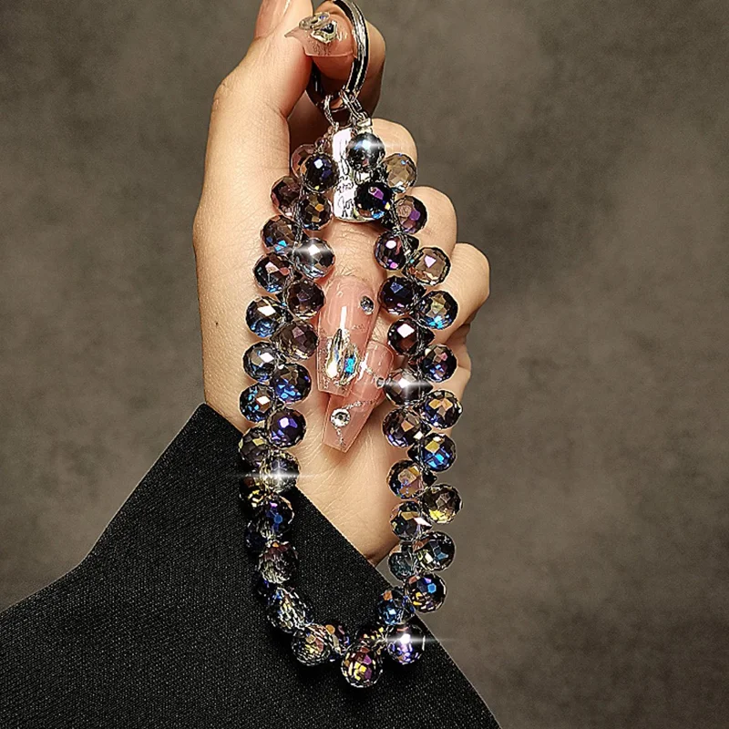 14 см Цепочка-браслет для телефона с кристаллами, шнурок-крепление с прозрачной застежкой — темно-фиолетовый