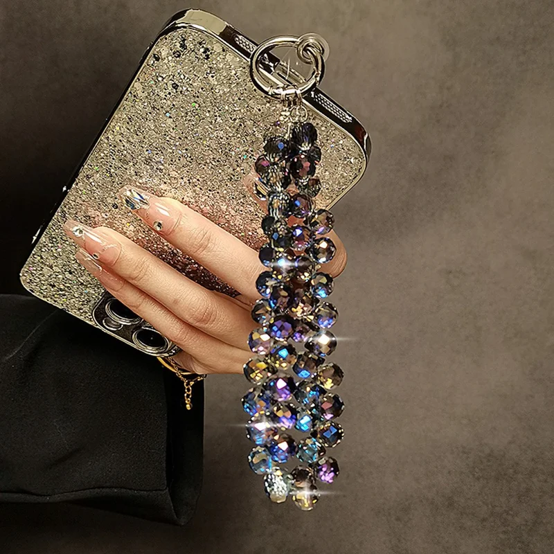 14 см Цепочка-браслет для телефона с кристаллами, шнурок-крепление с прозрачной застежкой — темно-фиолетовый