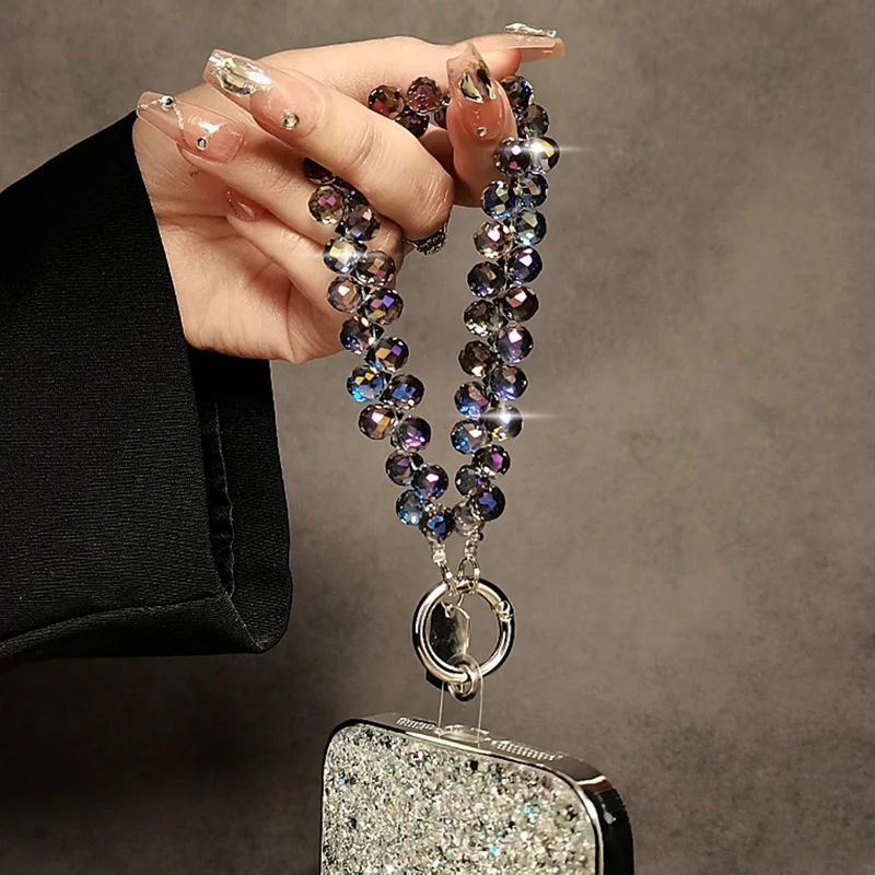 14 см Цепочка-браслет для телефона с кристаллами, шнурок-крепление с прозрачной застежкой — темно-фиолетовый