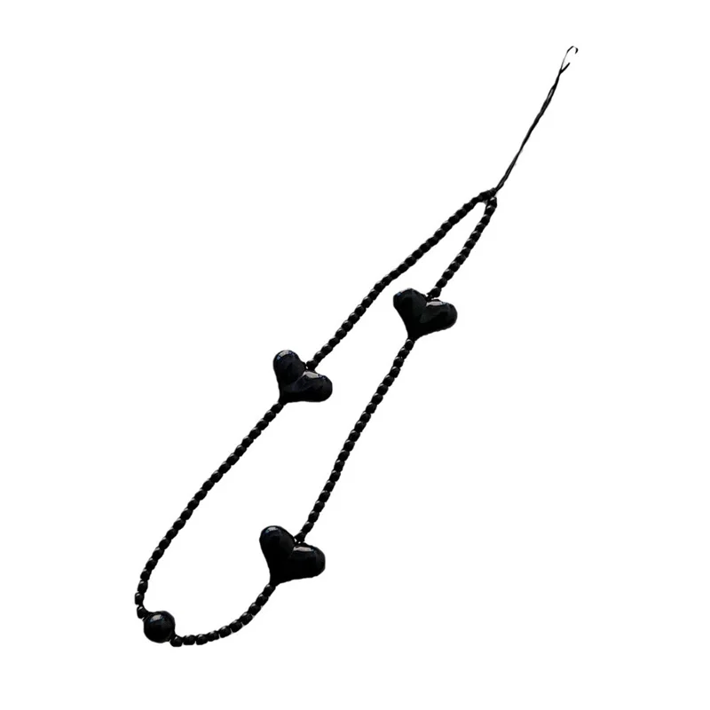 23.5cm Sacoche de Téléphone à Cœur en Perles Sacoche de Mode en Acrylique Accessoire de Sacoche de Poignet - Noir