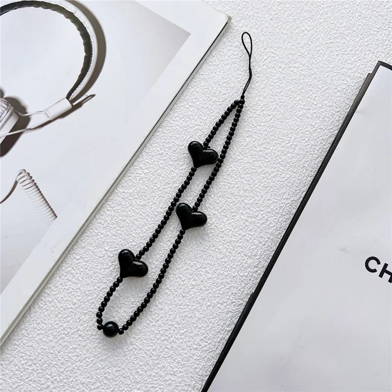 23.5cm Sacoche de Téléphone à Cœur en Perles Sacoche de Mode en Acrylique Accessoire de Sacoche de Poignet - Noir