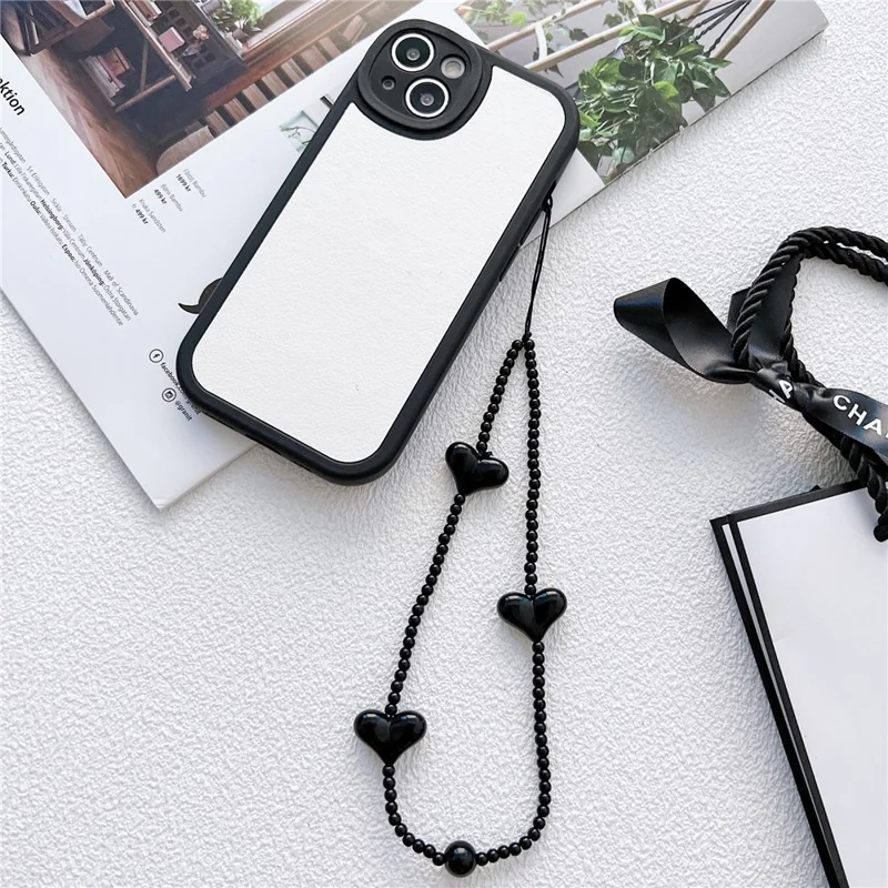23.5cm Sacoche de Téléphone à Cœur en Perles Sacoche de Mode en Acrylique Accessoire de Sacoche de Poignet - Noir