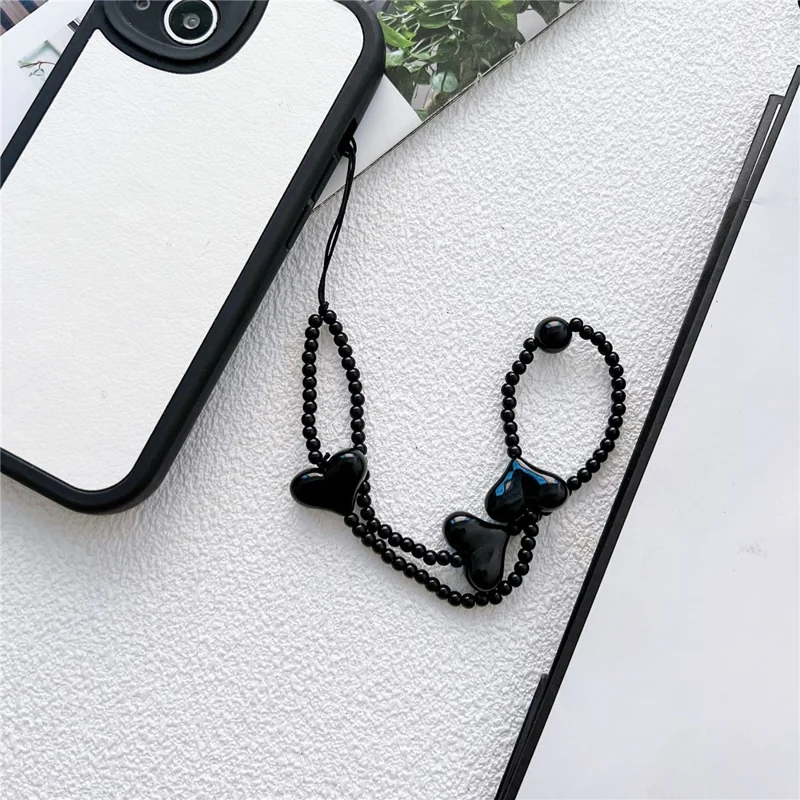23.5cm Sacoche de Téléphone à Cœur en Perles Sacoche de Mode en Acrylique Accessoire de Sacoche de Poignet - Noir