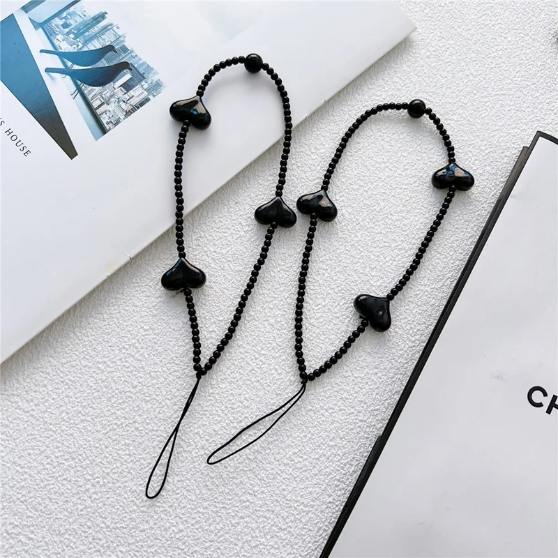 23.5cm Sacoche de Téléphone à Cœur en Perles Sacoche de Mode en Acrylique Accessoire de Sacoche de Poignet - Noir