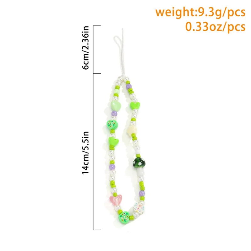 20cm Phone Lanyard Mushroom Pearl Tassel Design Acrylic Beaded Strap Wrist Chain Mobile Accessory - 0034