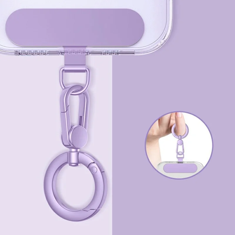 Phone Lanyard Tether Tab 360° Rotating Anti-tangling Detachable Ring Hook Stainless Steel Patch Strap Connector - Round Ring Holder / Lilac Purple