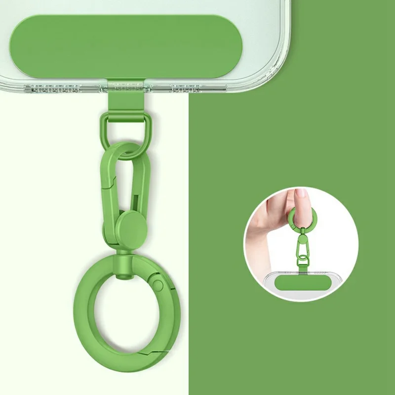 Phone Lanyard Tether Tab 360° Rotating Anti-tangling Detachable Ring Hook Stainless Steel Patch Strap Connector - Round Ring Holder / Matcha Green