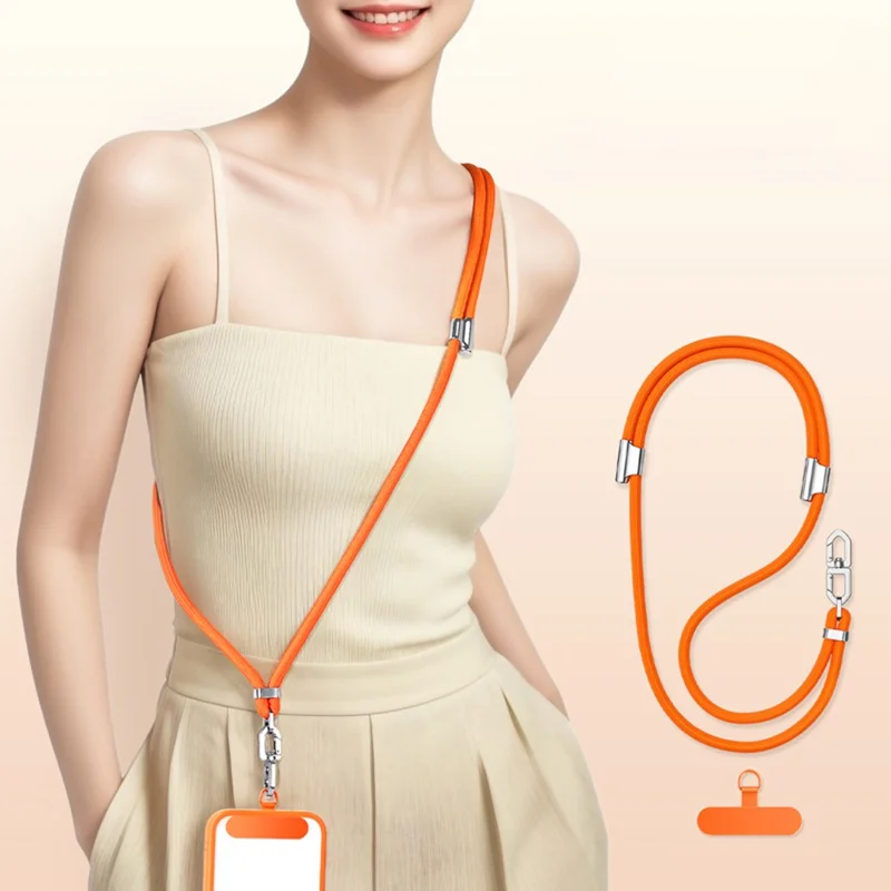 1.5m Adjustable Phone Lanyard Crossbody Neck Strap 360° Rotating Buckle with Stainless Steel Tether Tab, 7mm Diameter - Orange